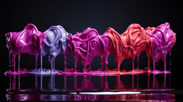 Photo a group of colorful liquid flowing in a row on top of water ai