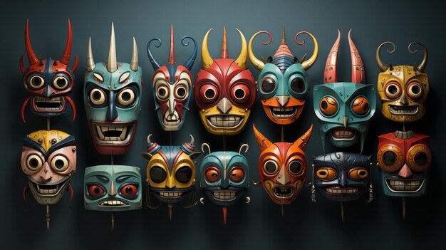 Photo a group of colorful masks