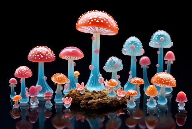 A group of colorful mushrooms