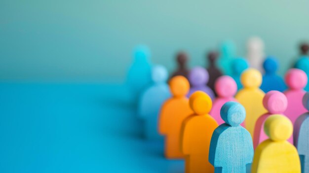 Photo group of colorful paper people standing in a row