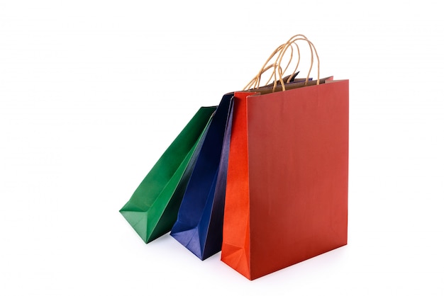 Group of colorful paper shopping bags isolated