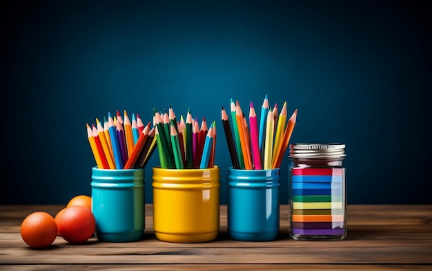 A group of colorful pencils sitting next to each other Back to school AI