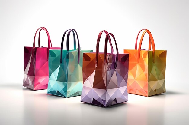 A group of colorful shopping bags with the word fashion on them.