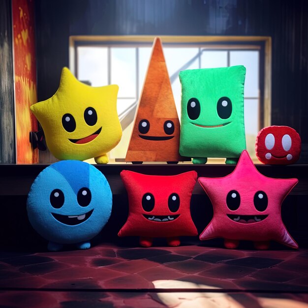 a group of colorful toys with the number 3 on them