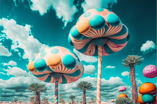 Photo group of colorful umbrellas sitting on top of a lush green field generative ai