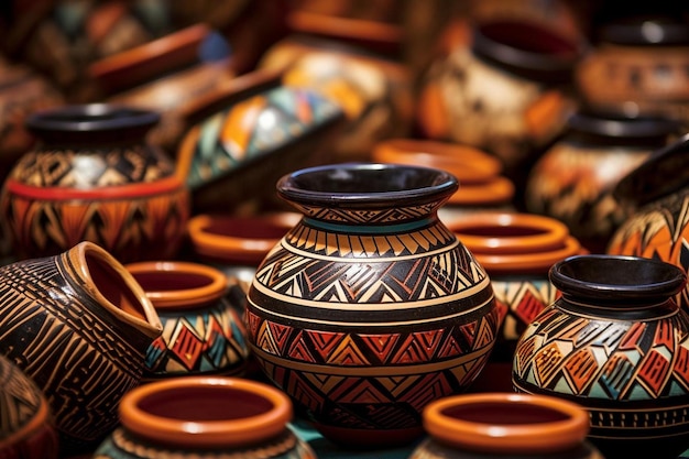 A group of colorful vases with the words " indian " on the bottom.