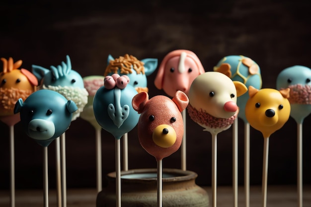 A group of colorful and whimsical cake pops