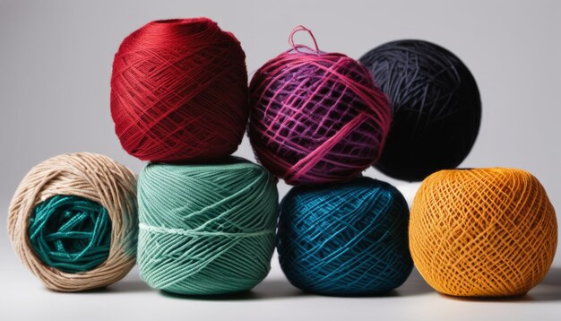 A group of colorful yarn balls