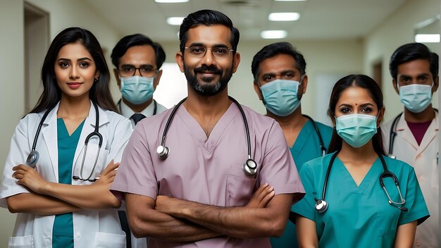 A group of confident Indian male and female doctors