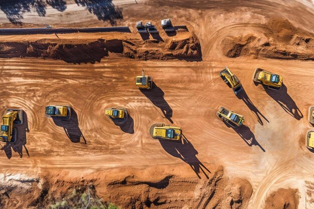 Photo a group of construction vehicles parked on a dirt road