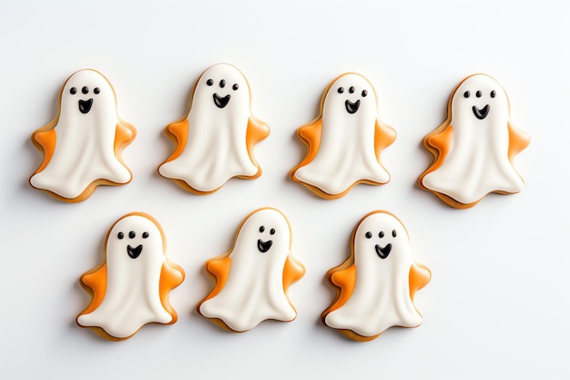 a group of cookies with white and orange frosting