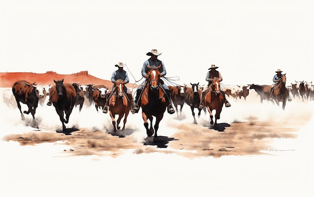 a group of cowboys are riding horses in the dirt