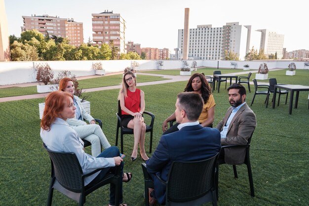 Group of coworking workers doing a few hours of coexistence to improve performance Concept business teamwork leadership