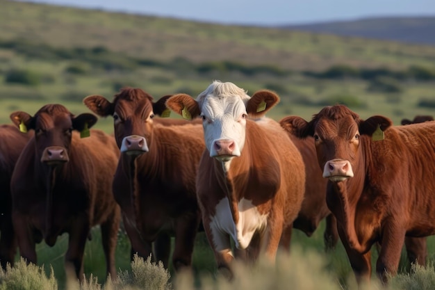 Group Of Cows Grazing In Green Pasture World Milk Day Generative AI