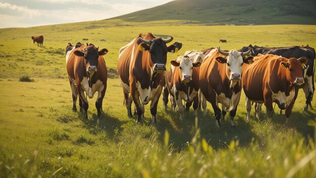 Group of cows standing in a grassy field