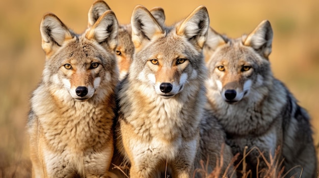 Photo group of coyotes in the wild close up