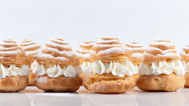 Photo a group of croissants with white icing and croissants on a table