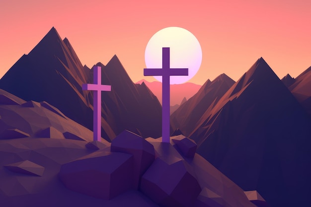 a group of crosses on a mountain