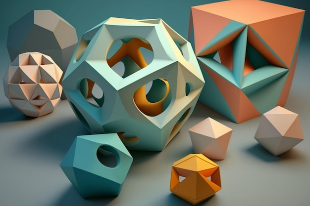 A group of cubes and cubes are on a table.