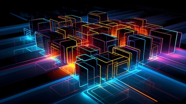 A group of cubes with neon lights