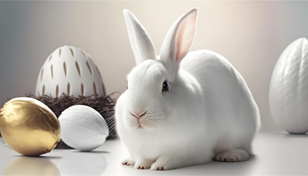 Group of cuddly furry rabbit bunny sitting and lying down together on green grass