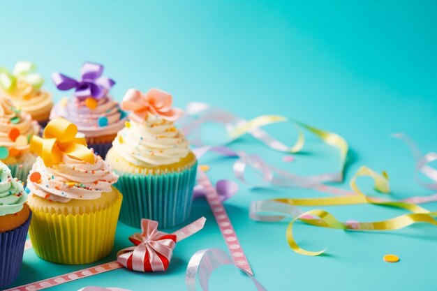 Photo a group of cupcakes sitting on top