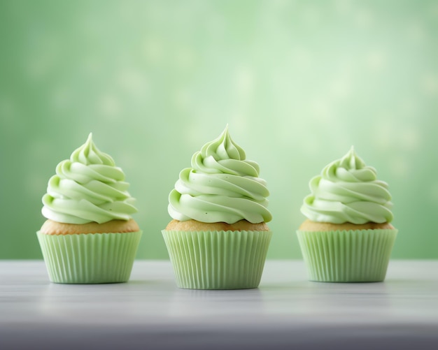 A group of cupcakes with green frosting