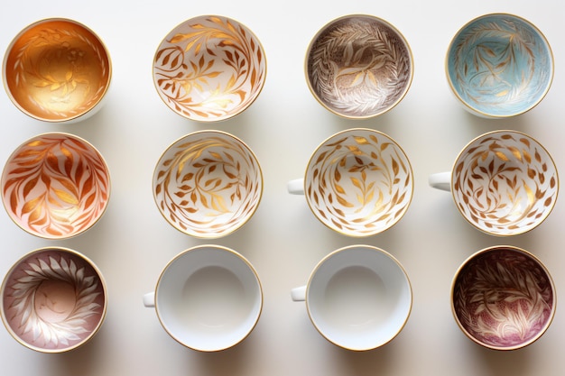 Photo a group of cups with different designs on them