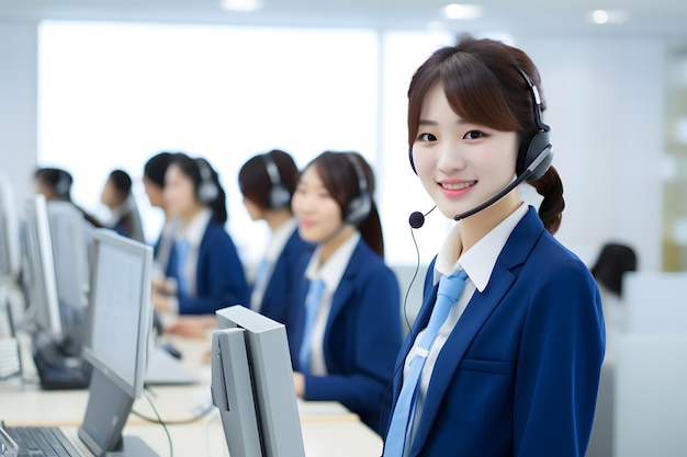 A group of customer service worker office background smile
