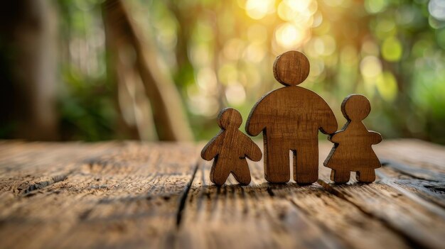 Group of Cut Out People Standing on Wooden Table