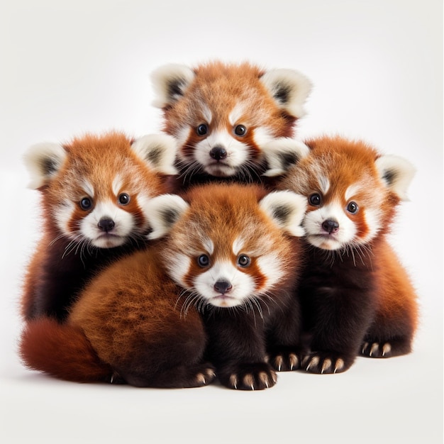 Group of Cute Adorable Red Pandas Illustration