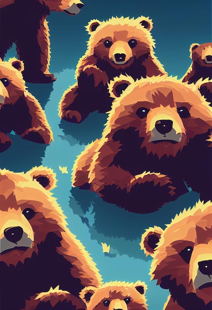 Premium Photo | Group of cute bear for wallpaper and graphic designs 2d  illustration