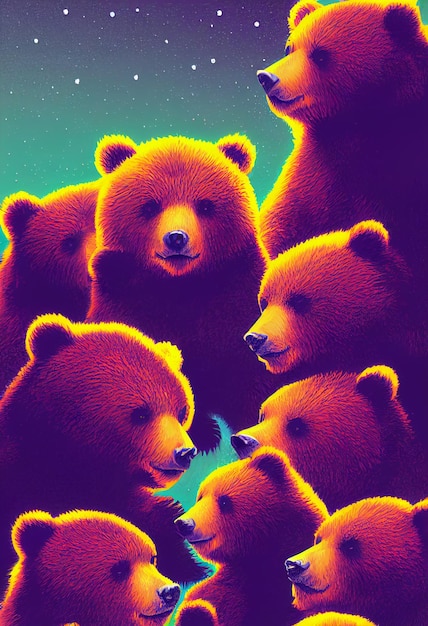 Group of cute bear for wallpaper and graphic designs 2D Illustration