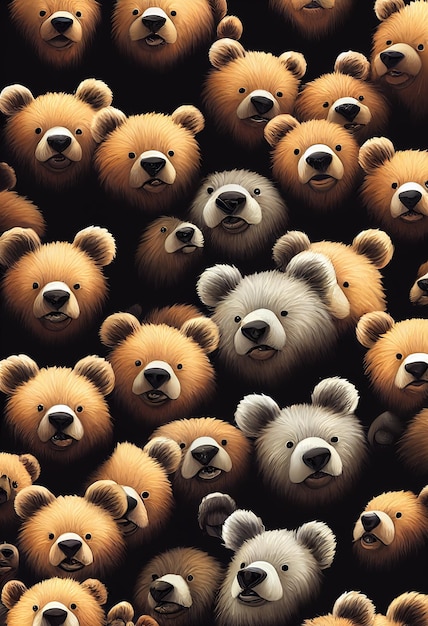 Group of cute bear for wallpaper and graphic designs 2D Illustration