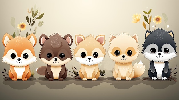 Group of cute cats in the forest Cartoon vector illustration