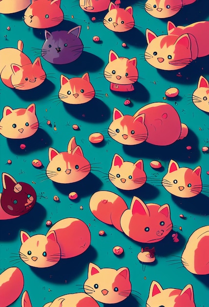 壁紙やグラフィック デザインの 2 D イラストレーションのかわいい猫のグループ