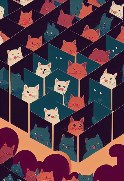 Group of cute cats for wallpaper and graphic designs 2D Illustration