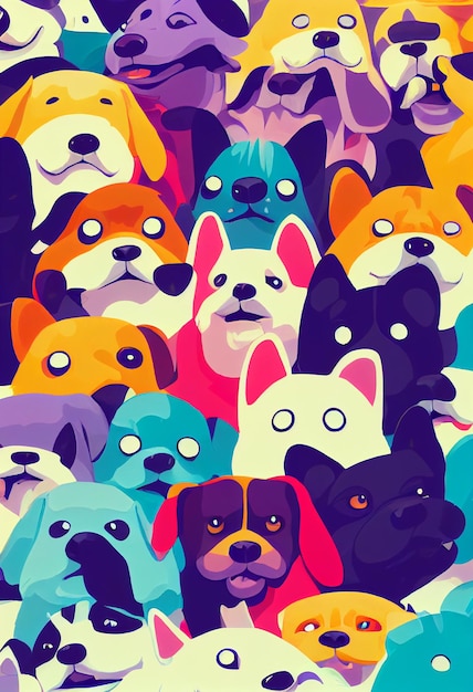 Photo group of cute dogs for wallpaper and graphic designs 2d illustration