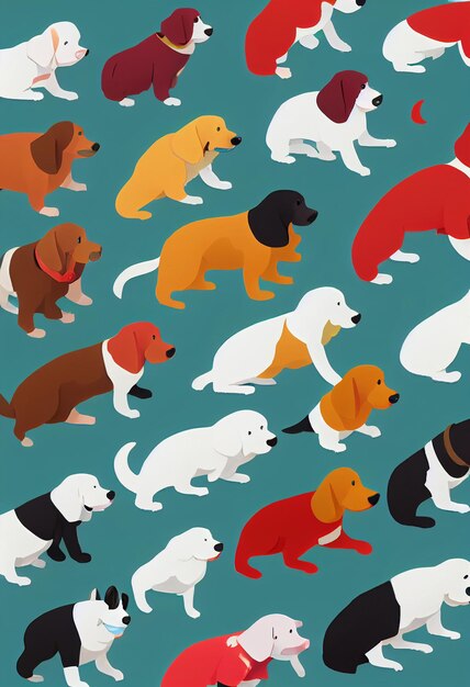 Group of cute dogs for wallpaper and graphic designs 2D Illustration