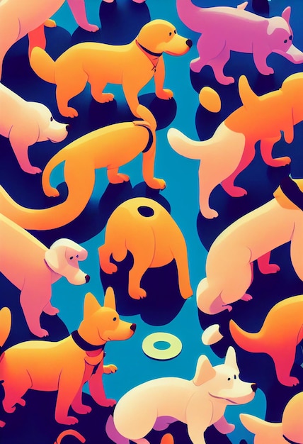 Group of cute dogs for wallpaper and graphic designs 2D Illustration