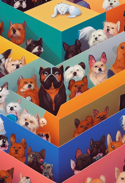 Group of cute dogs for wallpaper and graphic designs 2D Illustration