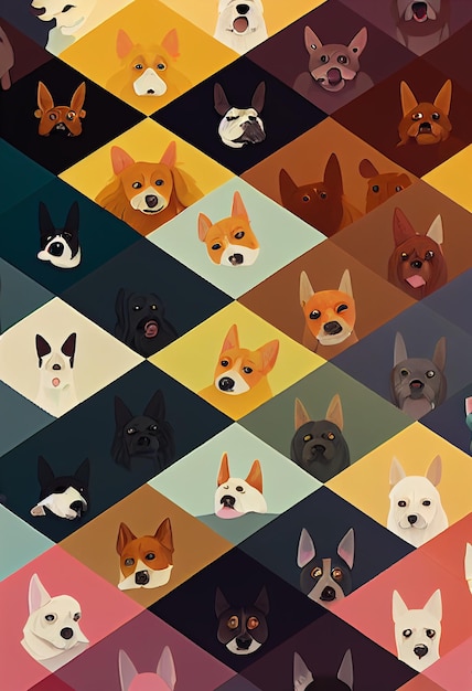 Premium Photo | Group of cute dogs for wallpaper and graphic designs 2d  illustration