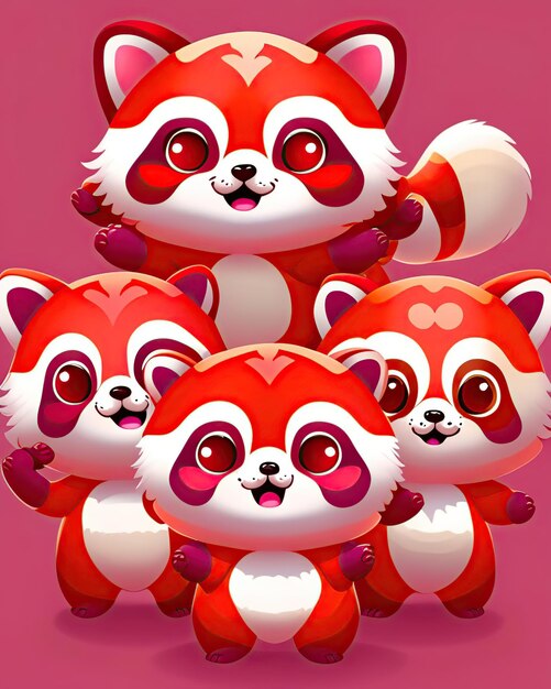 Photo a group of cute kawaii red pandas together