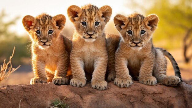 Photo group of cute lion cubs