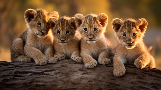 Группа милых львят