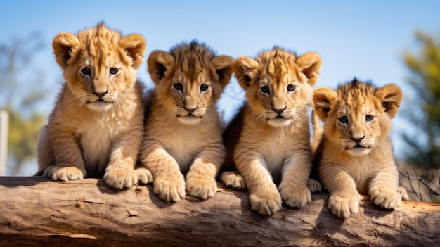 Group of cute lion cubs