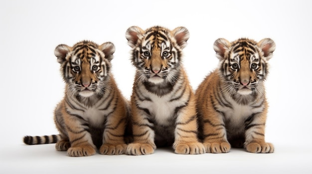 Group of cute tiger cubs on a white background