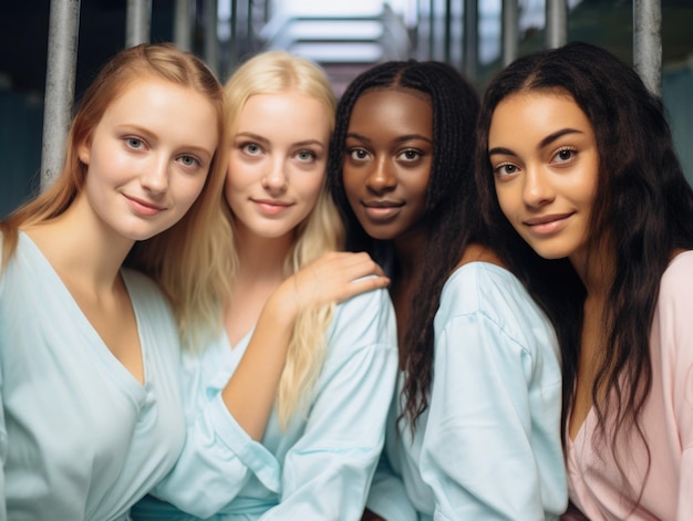 Group of cute women with clear glowing skin Woman models cute no makeup