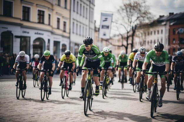 Foto gruppo di ciclisti in una gara professionale per un evento di rally di biciclette