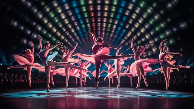 Photo a group of dancers are performing under a colorful light